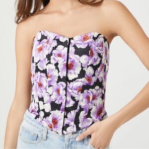Strapless Floral Corset Top - Purple/Black